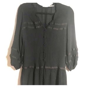 Black Buttoned Peasant Dress